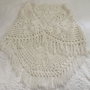 Boho crocheted fringed cape